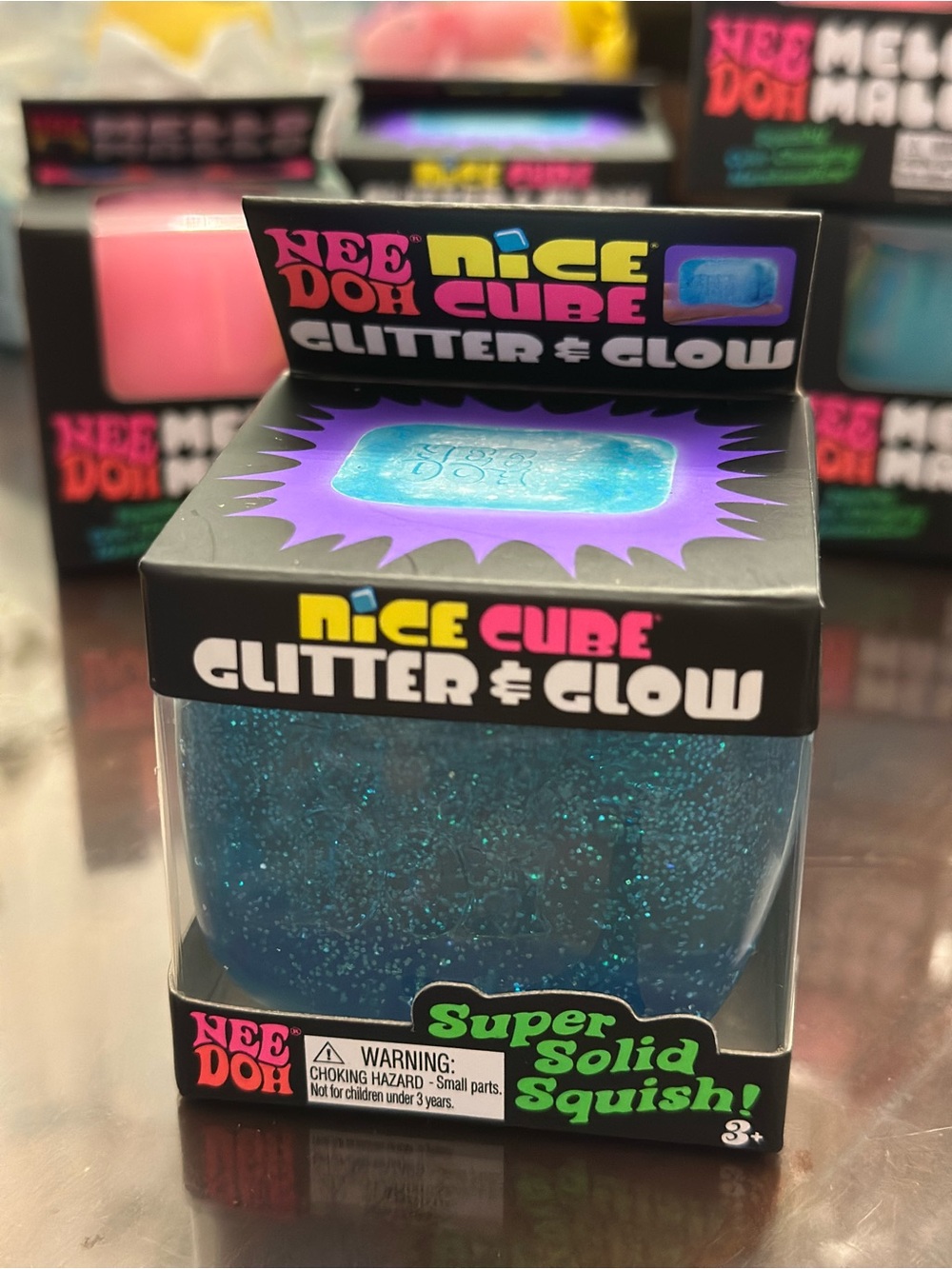 Nee Doh Nice Cube Glitter & Glow Blue Squishy Toy
